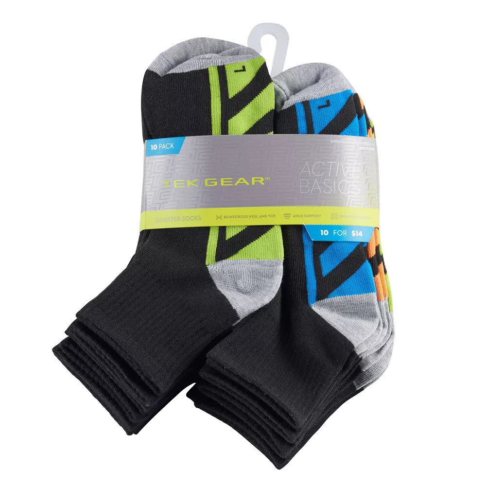 Boys' Tek GearĀ® 10-Pack Lightweight Quarter-Crew Performance Socks - Image 3