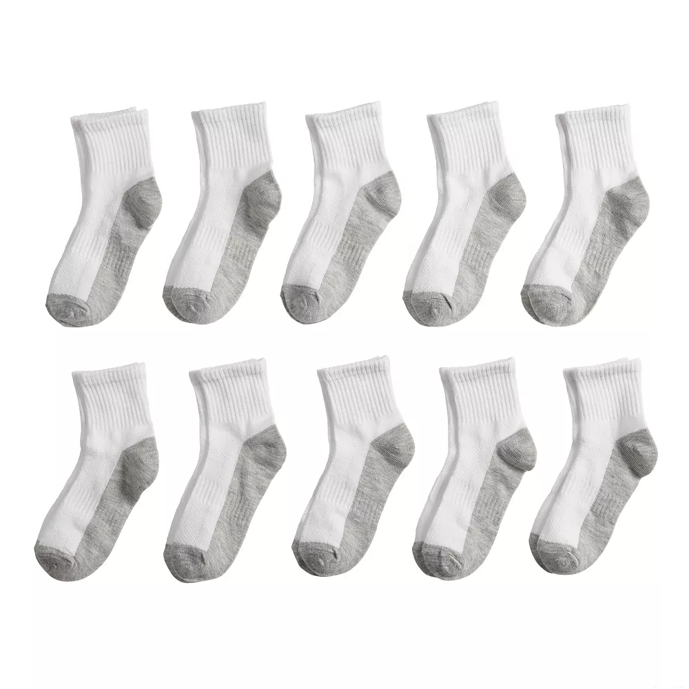 Boys' Tek GearĀ® 10-Pack Lightweight Quarter-Crew Performance Socks