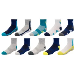 Boys Tek GearĀ® 10-Pack Lightweight Quarter-Cut Performance Socks