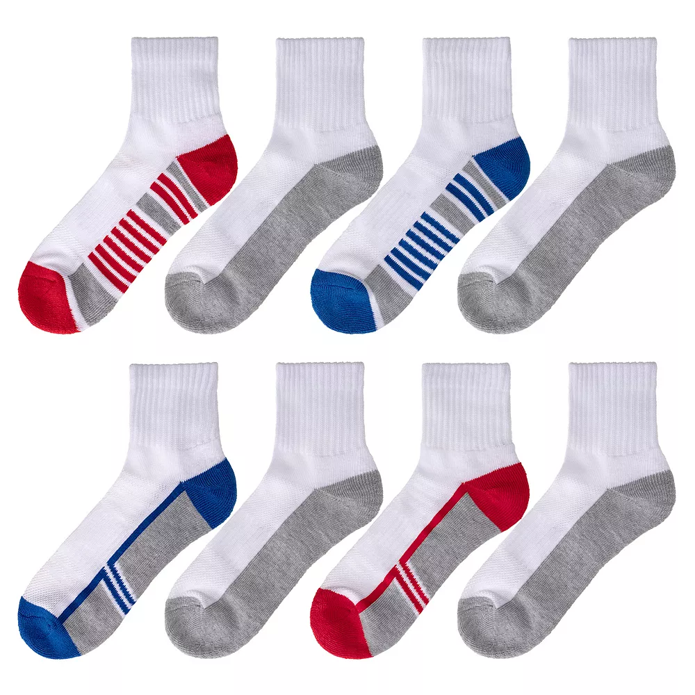 Boys Tek GearĀ® Cushioned 8-pack Performance Quarter Socks