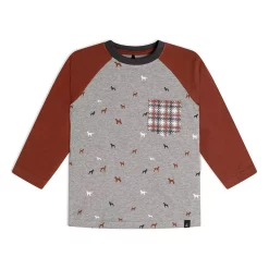 Long Raglan Sleeve Top With Printed Dogs