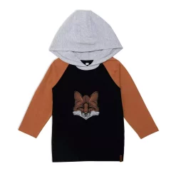 Hooded Long Raglan Sleeve Top Printed Fox