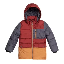 Tricolor Puffy Jacket Barn Red, Yellow And Dark Grey