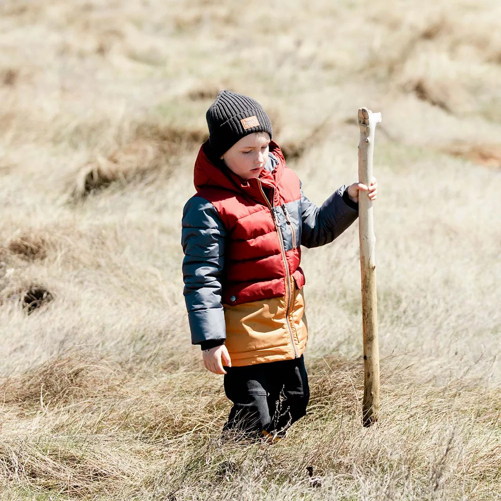 Tricolor Puffy Jacket Barn Red, Yellow And Dark Grey - Image 2