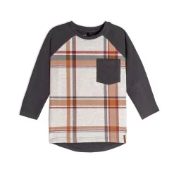 Long Sleeve Raglan Jersey Top With Pocket Plaid