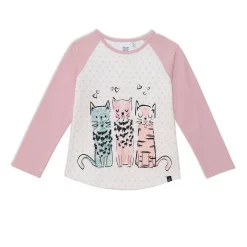 Raglan Long Sleeve Top With Printed Cats