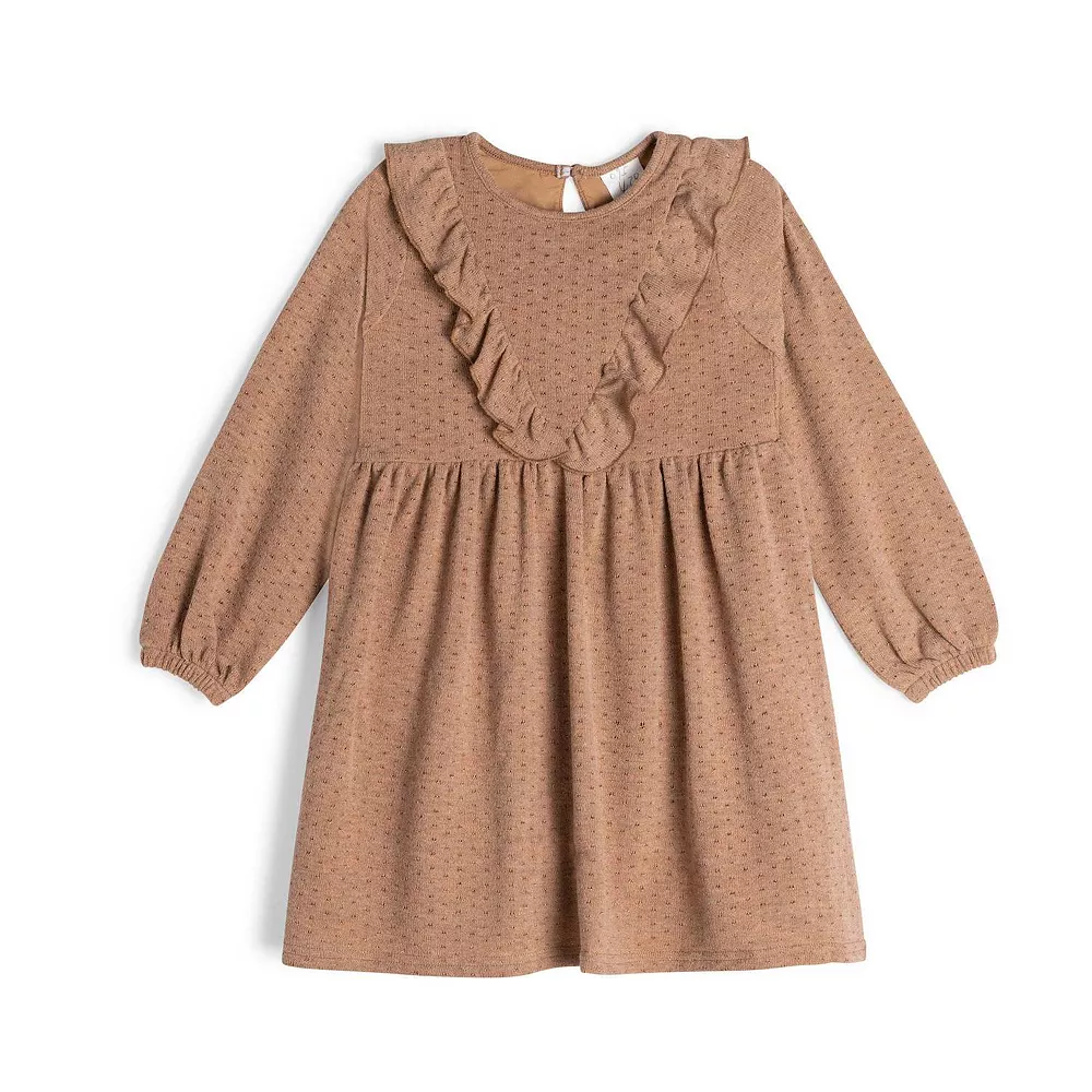 Long Sleeve Dress With Frill Beige