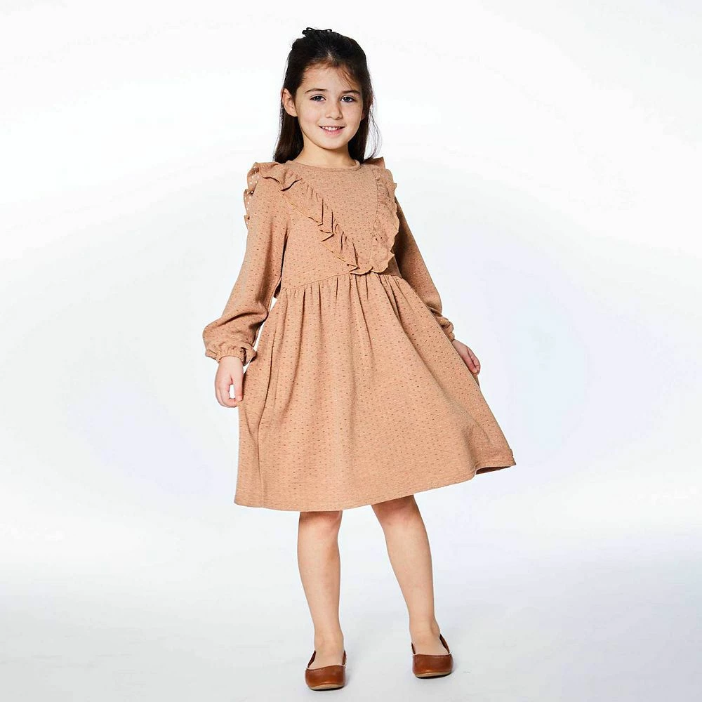 Long Sleeve Dress With Frill Beige - Image 2