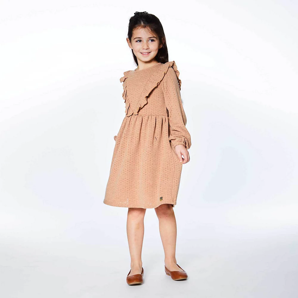 Long Sleeve Dress With Frill Beige - Image 3