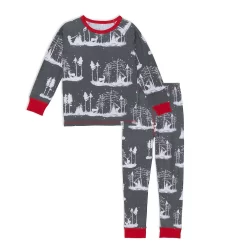 Organic Cotton Christmas Family Two Piece Printed Pajama Set With Deer And Trees