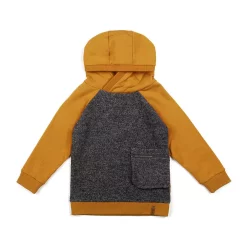 Hooded Fleece Top With Zipper Pocket Brown And Dark Grey