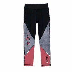 Athletic Legging Light Heather Grey With Printed Flowers