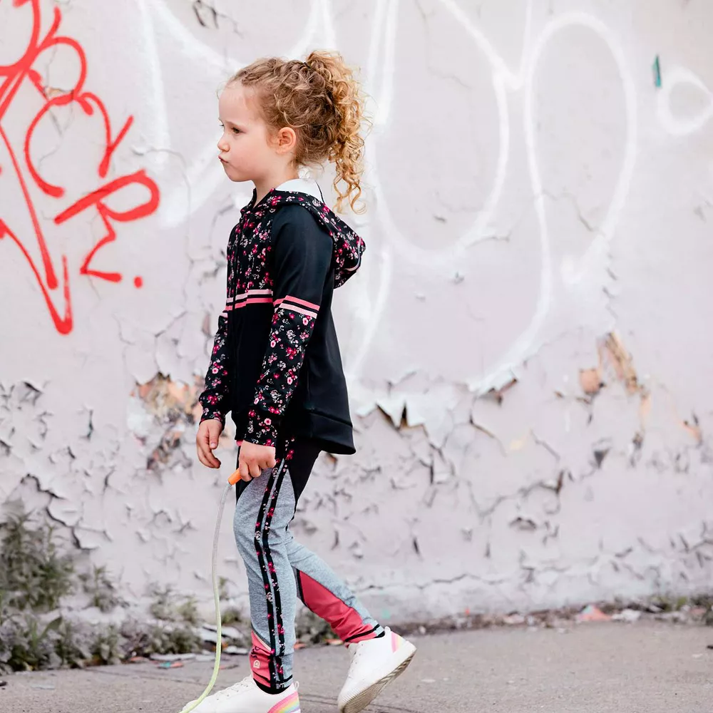 Athletic Legging Light Heather Grey With Printed Flowers - Image 3