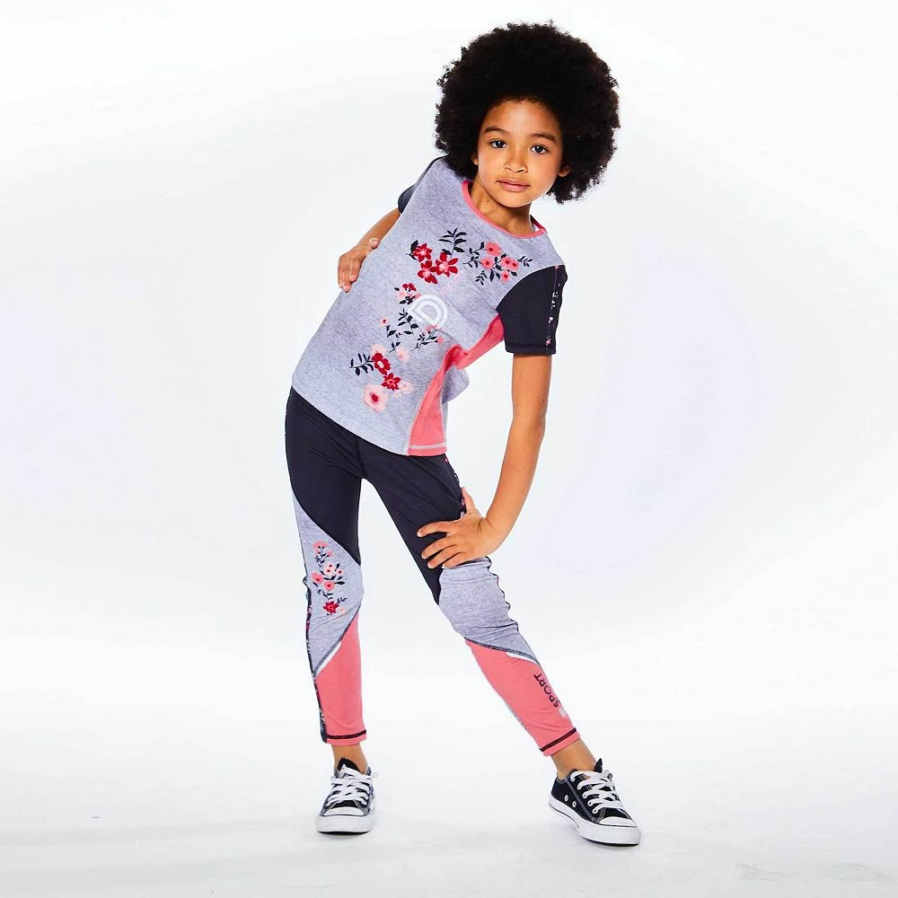 Athletic Legging Light Heather Grey With Printed Flowers - Image 4