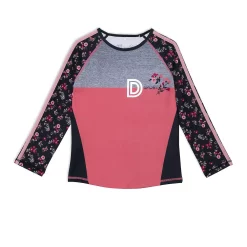 Athletic Long Sleeve Raglan Top With Printed Flowers