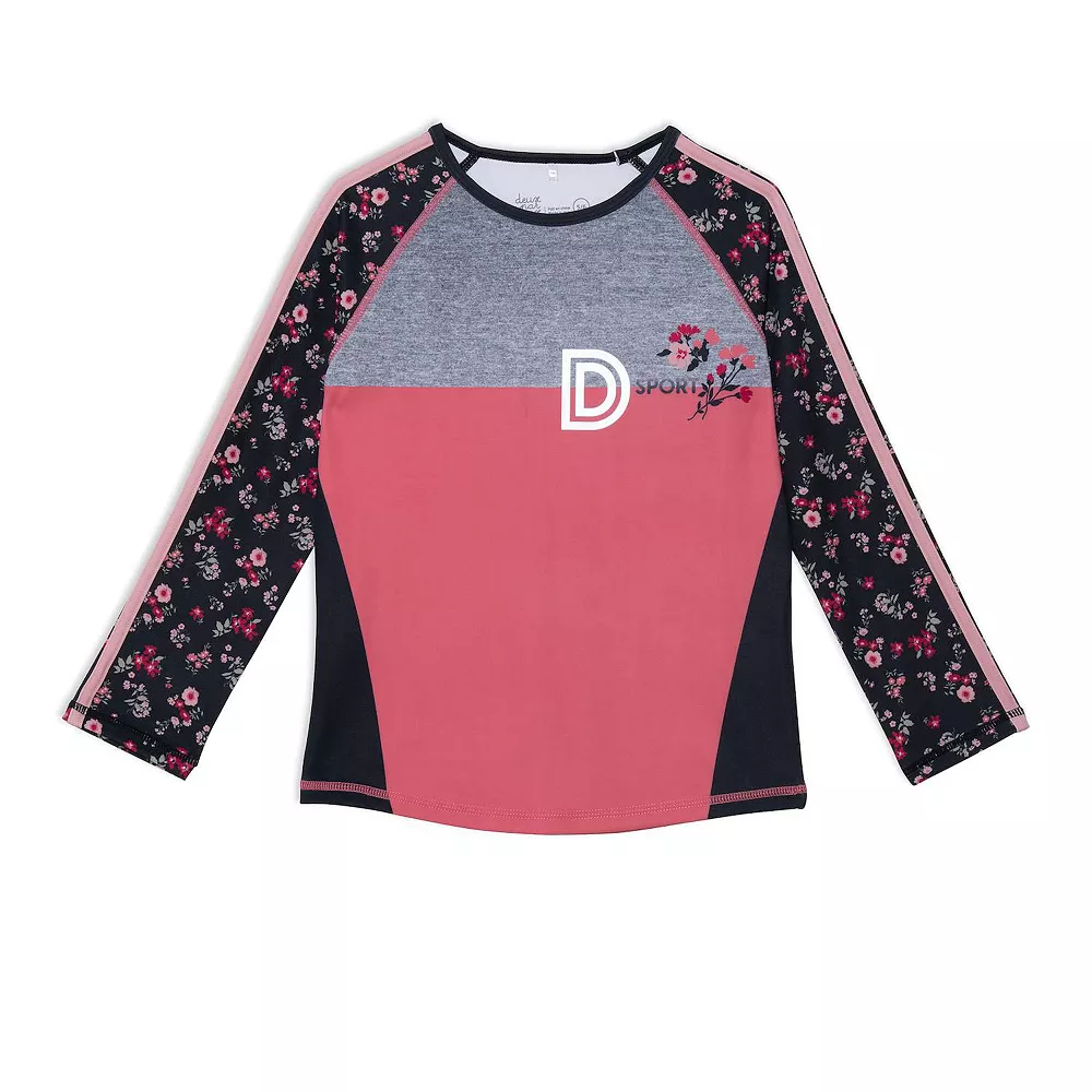 Athletic Long Sleeve Raglan Top With Printed Flowers 3 Athletic Long Sleeve Raglan Top With Printed Flowers