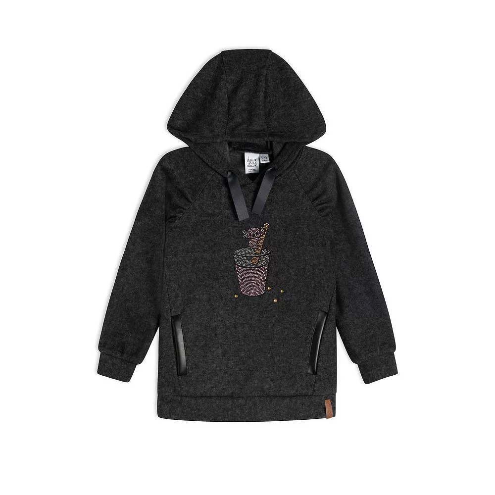 Long Sleeve Hooded Tunic With Pocket Dark Heather Grey 3 Long Sleeve Hooded Tunic With Pocket Dark Heather Grey
