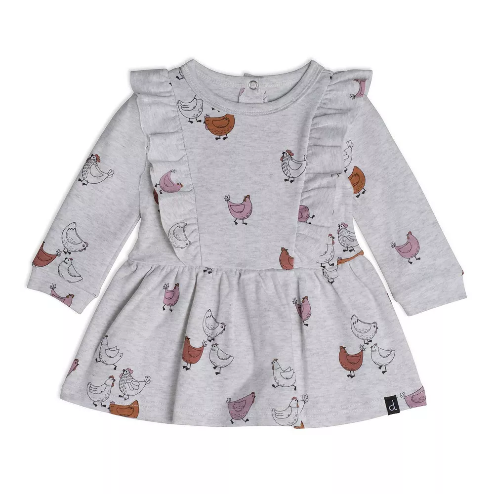 Organic Cotton Dress And Leggings Set Hen Print Rust And Beige - Image 2