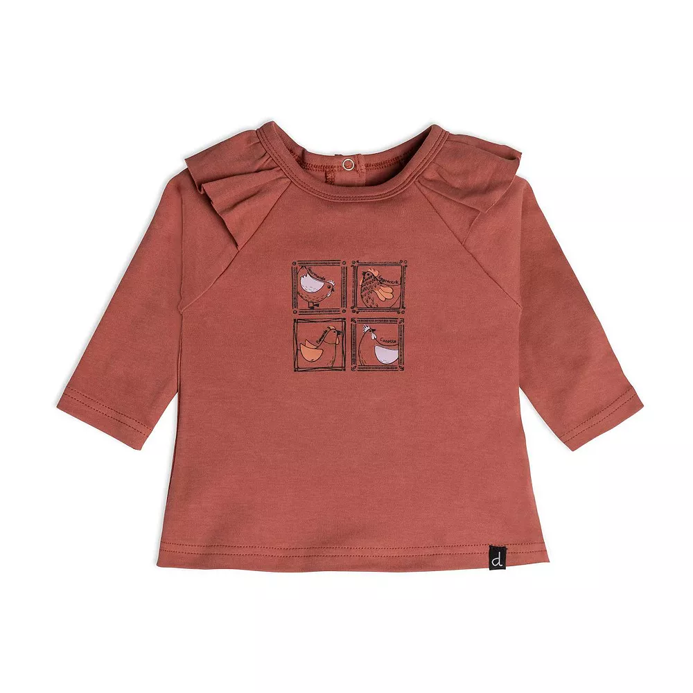 Organic Cotton Top And Pant Set Hen Print Rust And Beige - Image 2