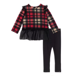 Plaid Tunic And Rib Legging Set