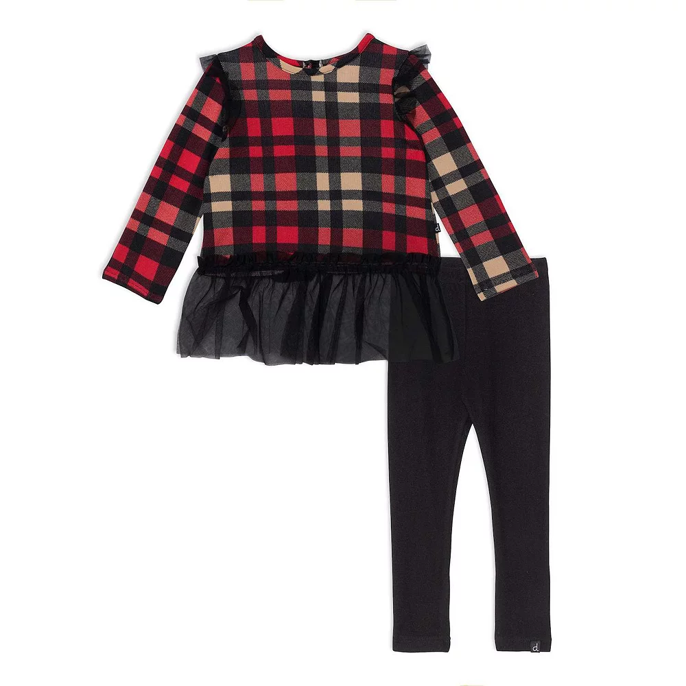 Plaid Tunic And Rib Legging Set