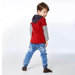 Double Raglan Sleeve Hooded Top With Wolves Print -Deux par Deux shop 6014486 ALT3