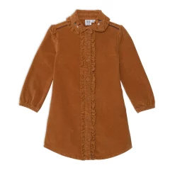 Long Sleeve Corduroy Shirt Dress With Frill
