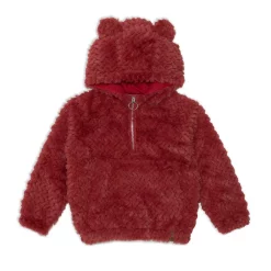 Hooded Long Sleeve Fake Fur Top Red