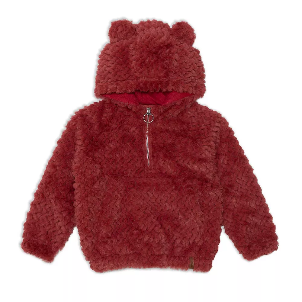 Hooded Long Sleeve Fake Fur Top Red 3 Hooded Long Sleeve Fake Fur Top Red