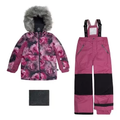Two Piece Snowsuit Printed Big Flowers Purple