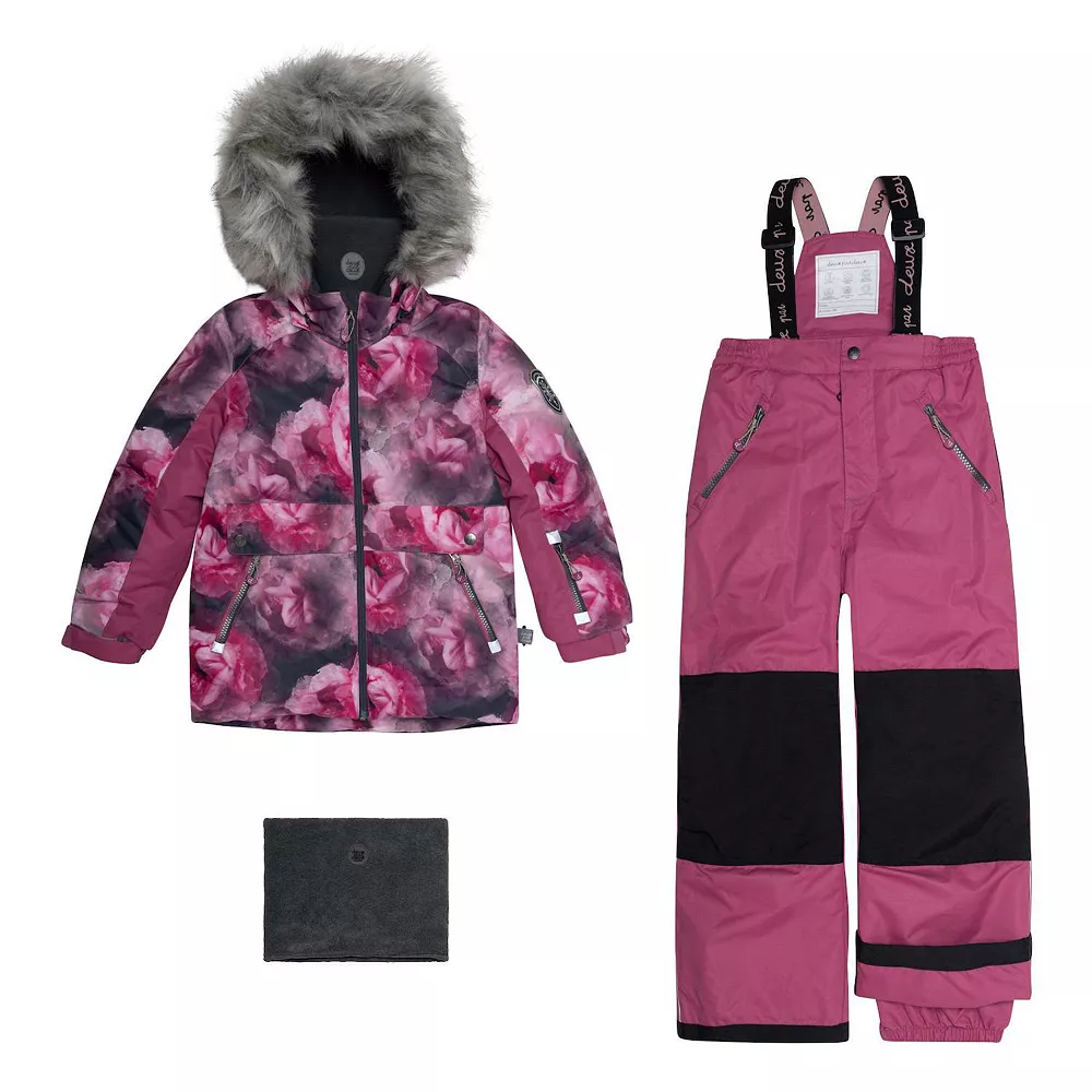 Two Piece Snowsuit Printed Big Flowers Purple