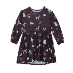 Printed Poodles Long Sleeve Dress