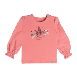 Long Sleeve Top With Ruching Pink Coral