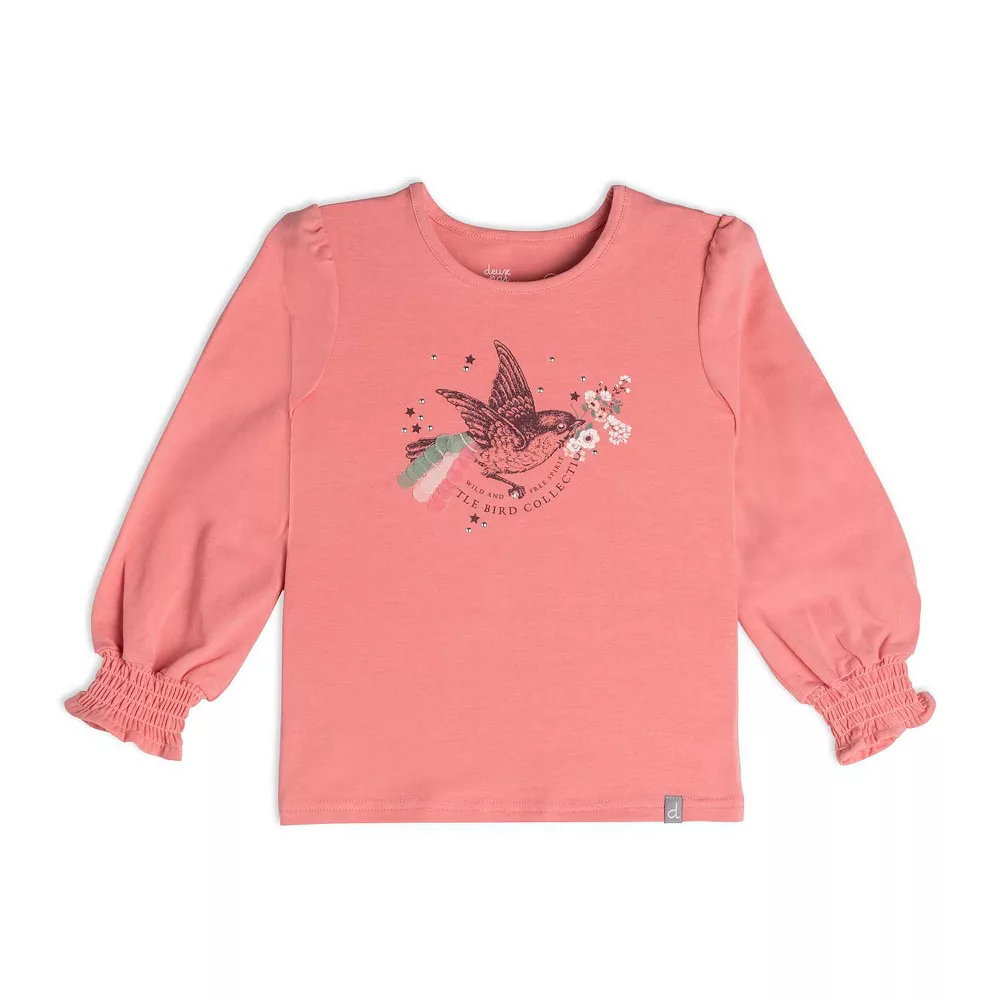 Long Sleeve Top With Ruching Pink Coral