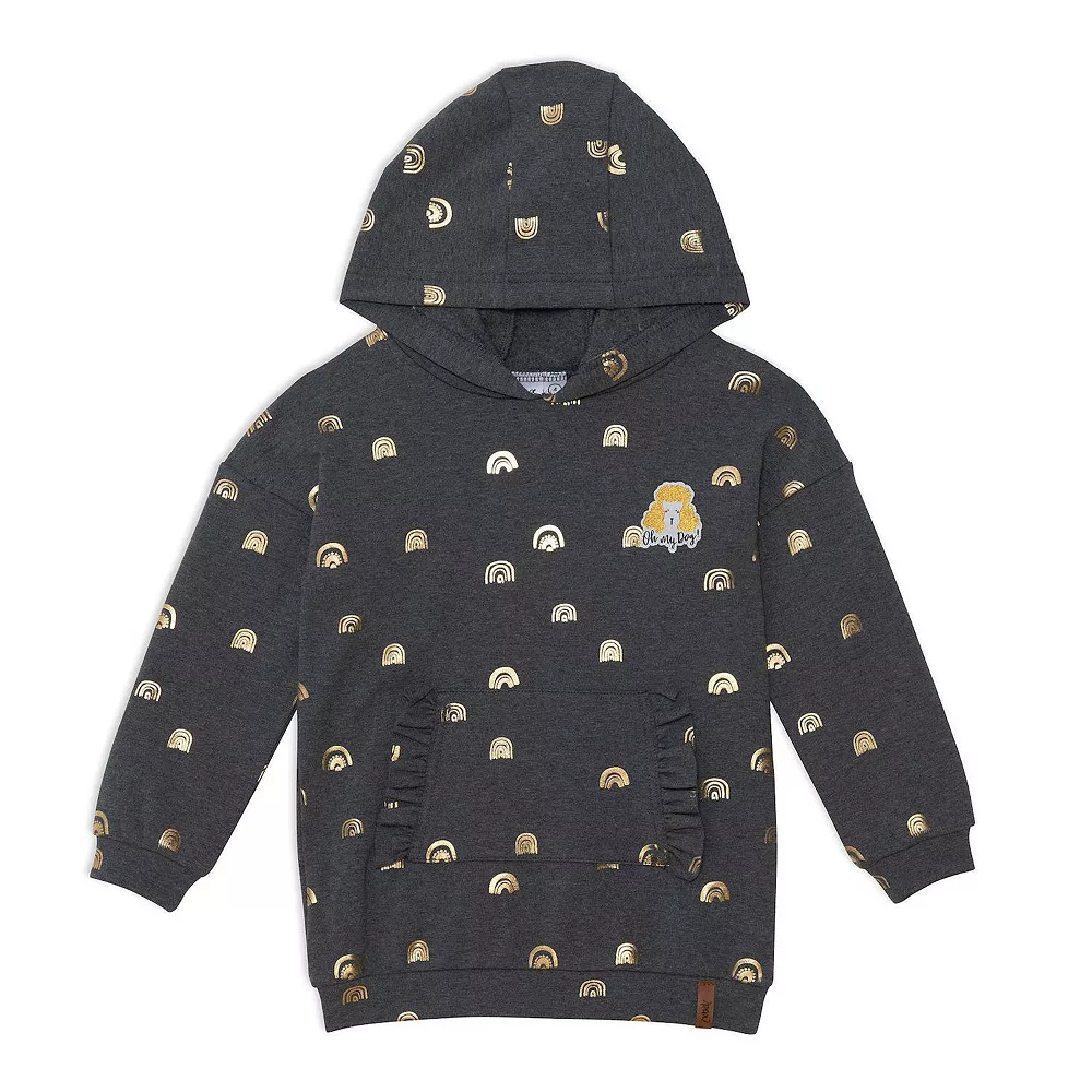 Hooded Long Sleeve Fleece Top Printed Rainbows
