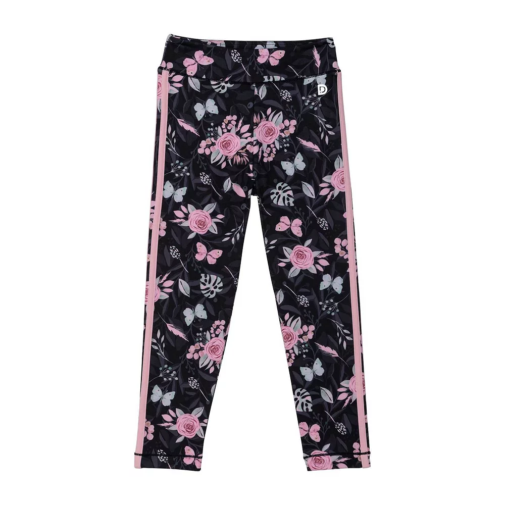 Athletic Legging Black Flower And Butterfly Print