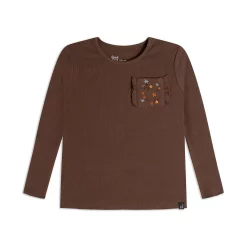 Long Sleeve Rib Top With Pocket Brown