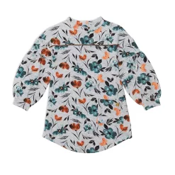 Printed Long Sleeve Dress With Watercolor Flowers