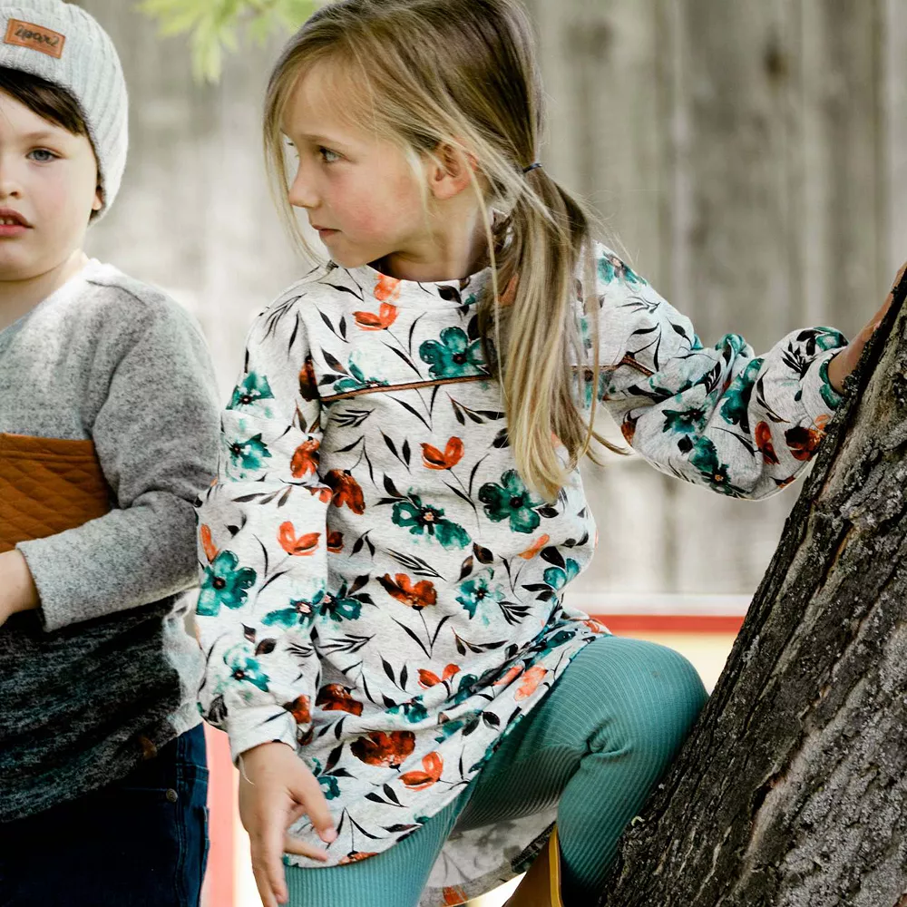 Printed Long Sleeve Dress With Watercolor Flowers - Image 2