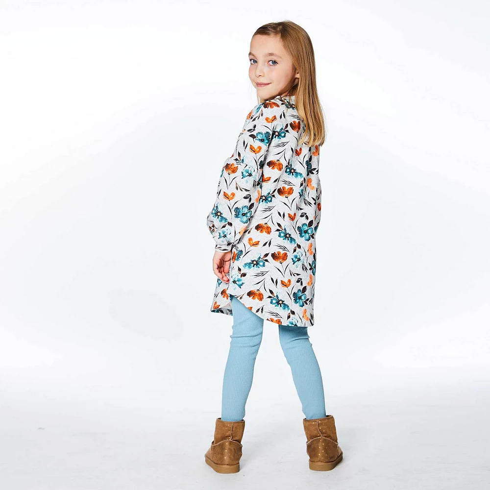 Printed Long Sleeve Dress With Watercolor Flowers - Image 4