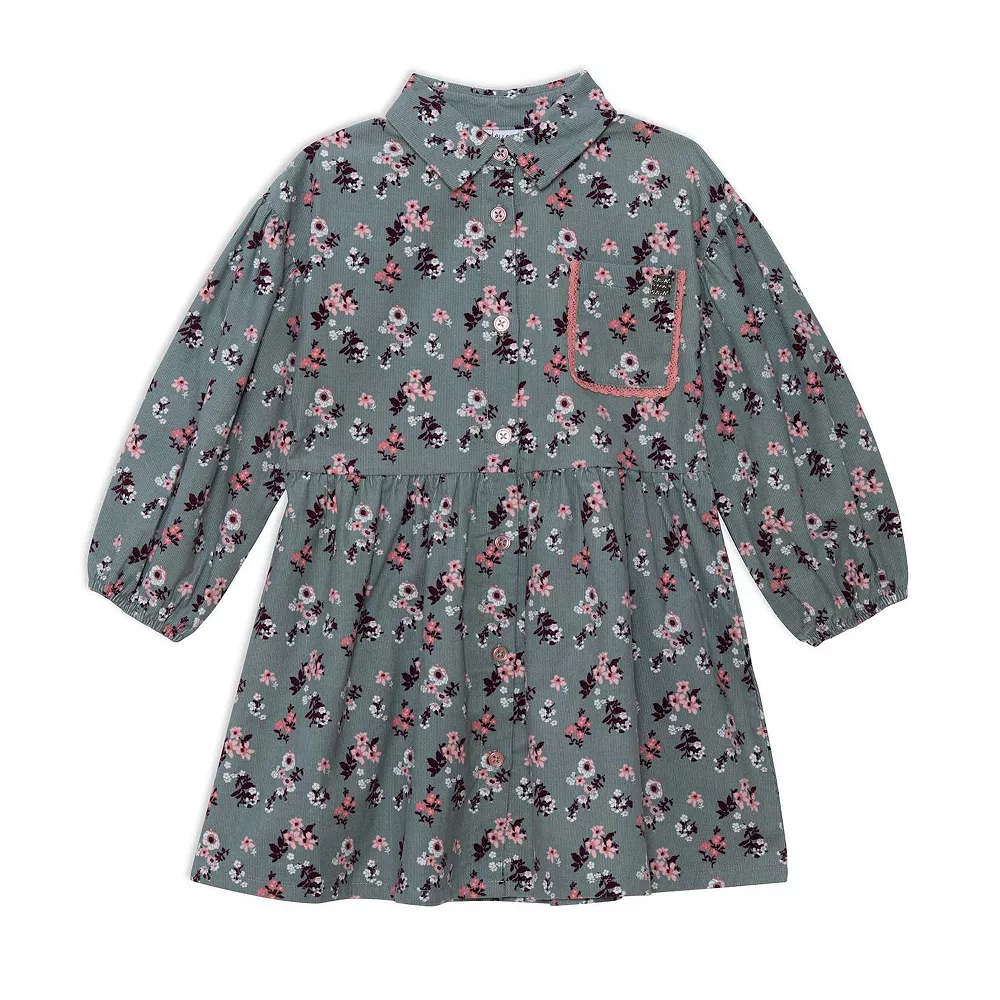 Long Sleeve Baby Corduroy Printed Dress