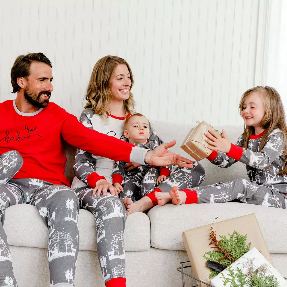 Organic Cotton Christmas Family Two Piece Printed Pajama Set With Deer And Trees - Image 2