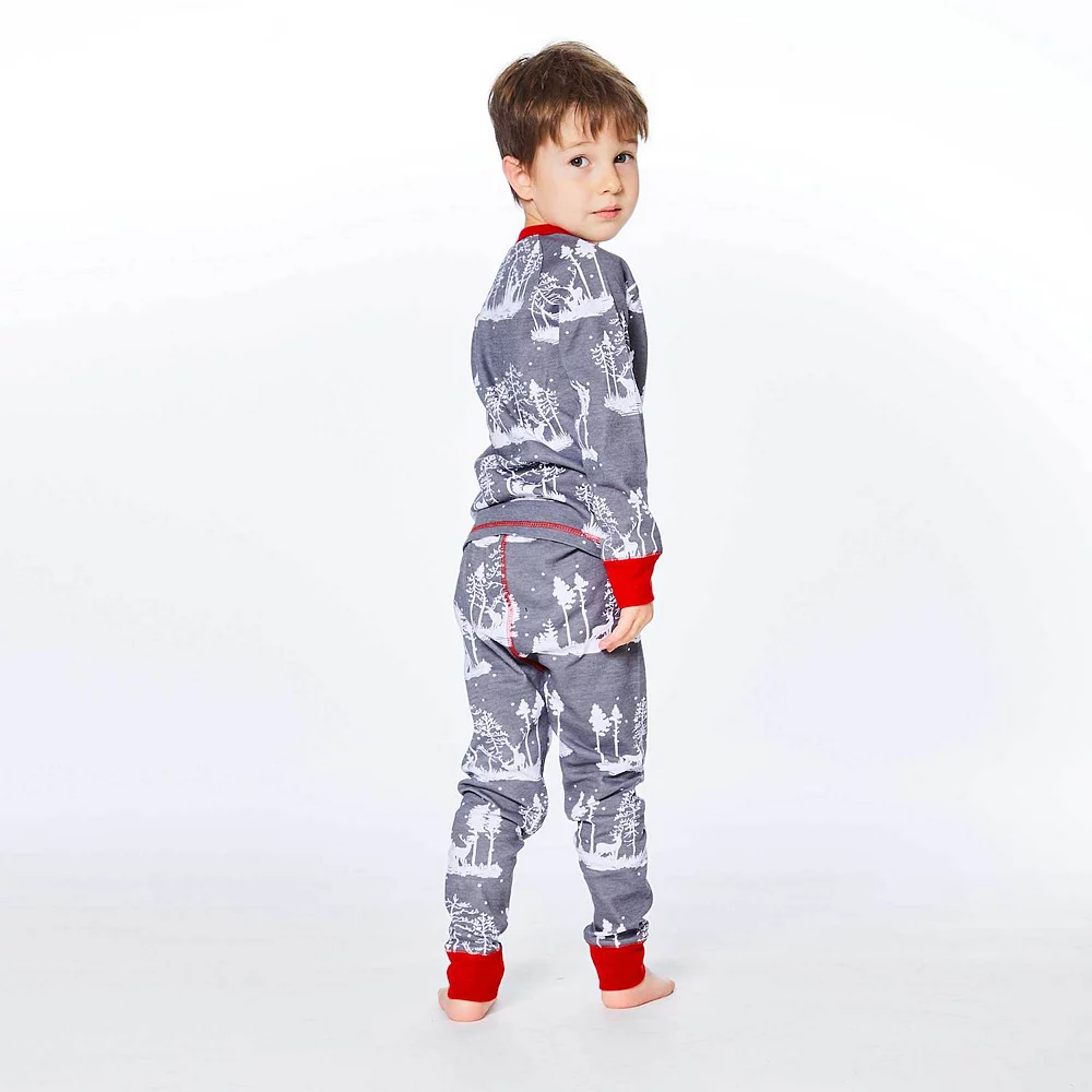 Organic Cotton Christmas Family Two Piece Printed Pajama Set With Deer And Trees - Image 3