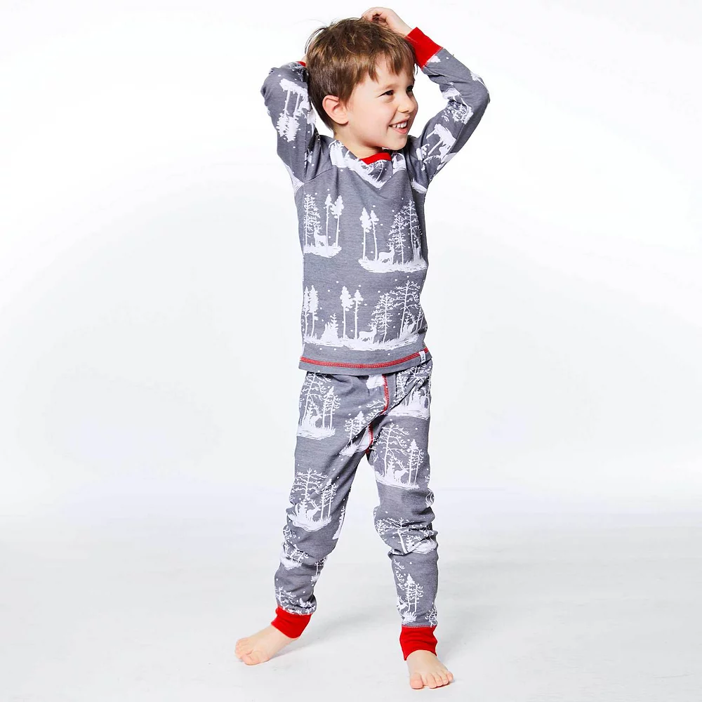 Organic Cotton Christmas Family Two Piece Printed Pajama Set With Deer And Trees - Image 4
