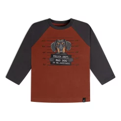 Long Raglan Sleeve Top With Dog In Jail Print