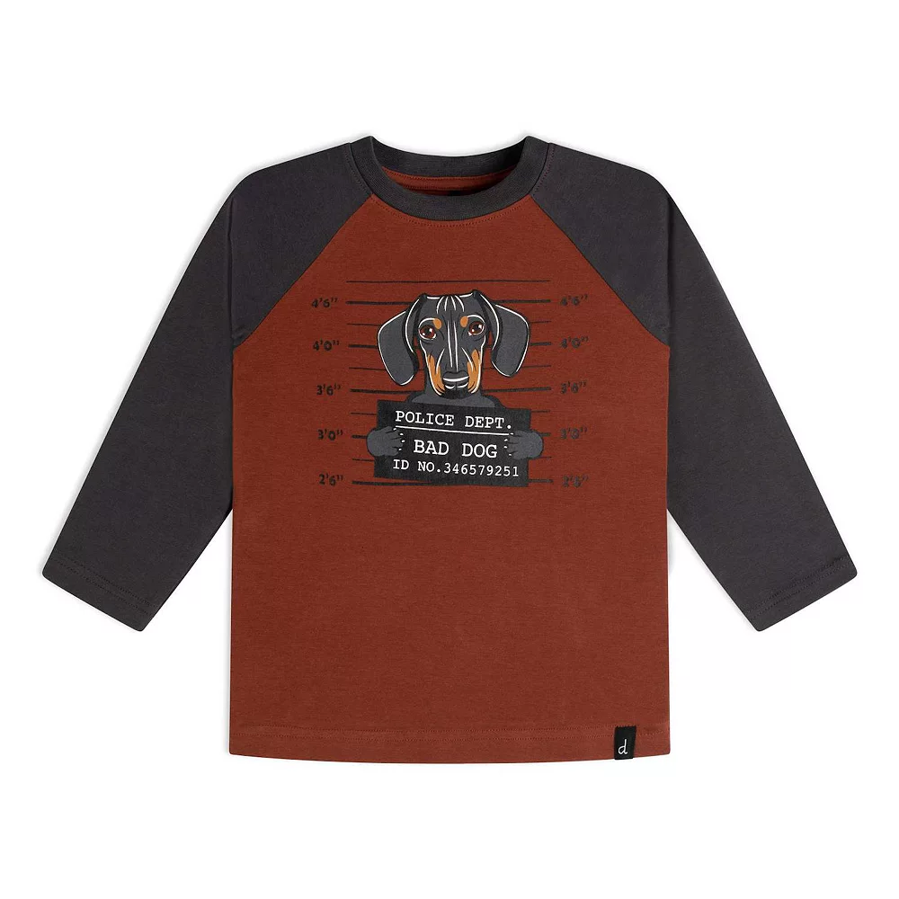 Long Raglan Sleeve Top With Dog In Jail Print