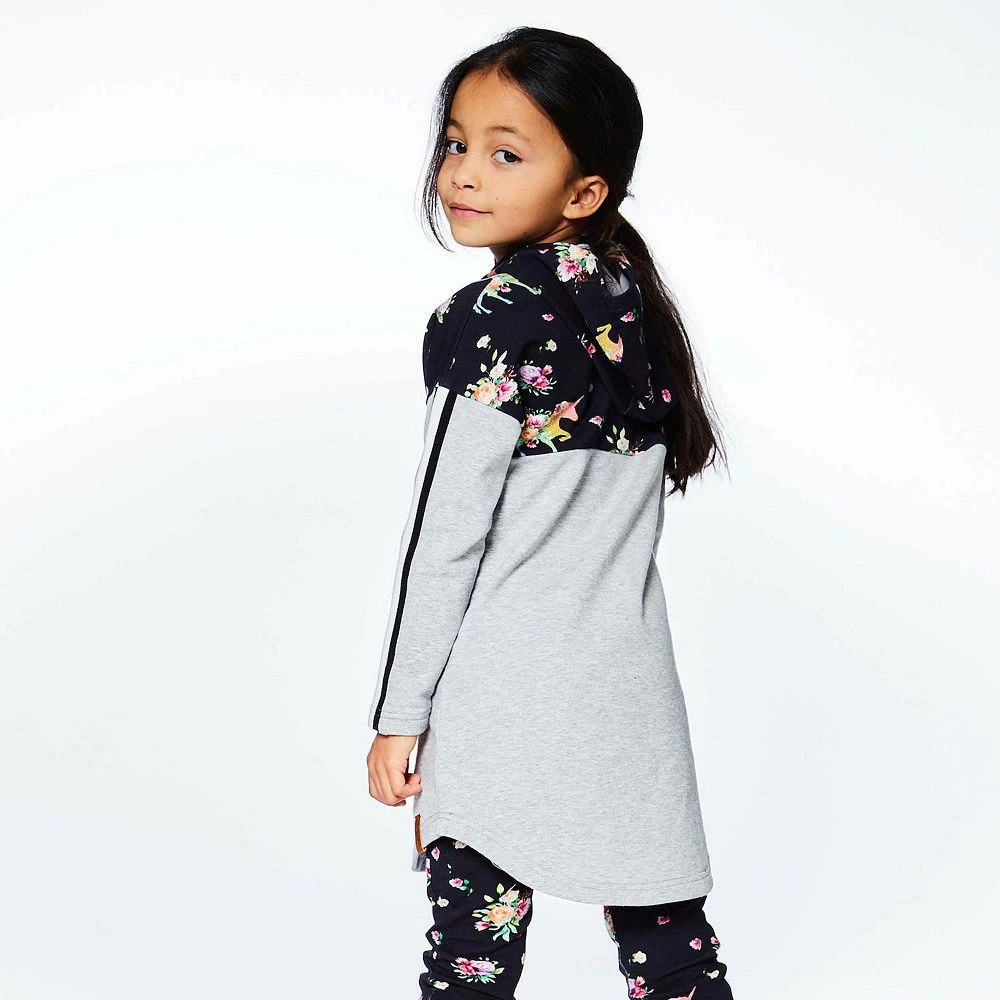 Hooded Long Sleeve Dress With Unicorn Print Light Grey Mix - Image 2
